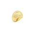 A polished yellow gold dome ring rests on a clean white background.