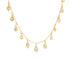 A delicate gold chain necklace sparkles with multiple dangling teardrop-shaped diamond charms against a clean white background.