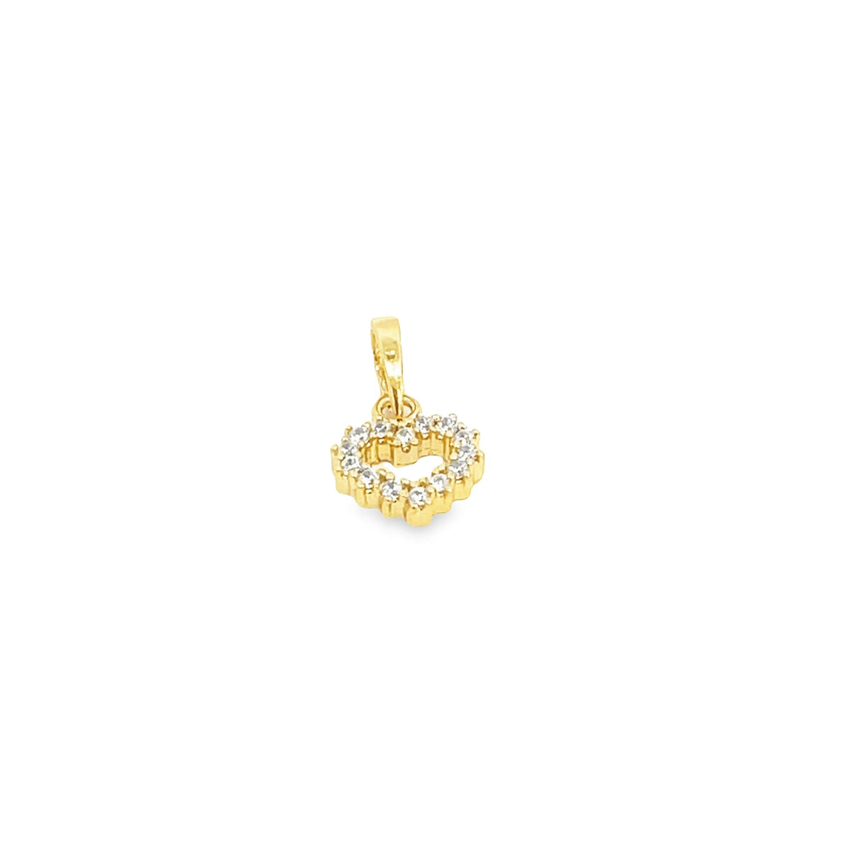 A gold heart-shaped pendant sparkles with embedded diamonds against a clean white background.