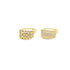 A pair of gold huggie hoop earrings features rows of sparkling multicolored and white pavé cubic zirconia stones.