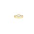 A delicate gold ring featuring a sparkling diamond-encrusted crisscross design rests against a clean white background.
