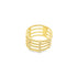 A wide gold multi-band ring features beaded edges and sparkling diamond accents along its four interconnected rows.
