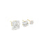 Three graduated square-cut cubic zirconia stud earrings in gold settings rest against a white background.