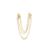 A delicate gold double-stud earring features three dangling chains adorned with sparkling cubic zirconia stones.