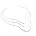 A modern silver choker necklace with a sleek, multi-strand wavy design rests against a clean white background.