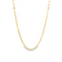 A delicate gold chain necklace drapes in a graceful curve against a clean white background.