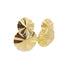 A pair of shiny gold statement earrings featuring layered, ruffled circular discs.