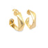 A pair of polished gold twist hoop earrings glimmers against a clean white background.