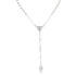 A delicate silver rosary necklace features small ball beads, a sunburst-textured heart centerpiece, and a matching crucifix pendant.