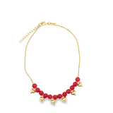 18K Gold Filled Heart Charm Anklet With Red Beads (E102)