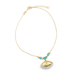 18K Gold Filled Tiffany Blue And Gold Bead With A Evil Eye Charm (E103)