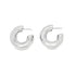 Two polished silver hoop earrings display a thick, chunky design against a clean white background.