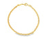 A delicate gold chain bracelet is displayed in a neat circle on a clean white background.