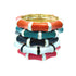 A vibrant stack of colorful enamel bamboo-style bangles features orange, green, black, white, and pink bracelets accented with gold trim.