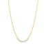 A delicate gold ball chain necklace hangs against a white background.
