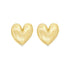 A pair of glossy gold puffy heart stud earrings rests against a clean white background.