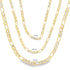 Three yellow gold Figaro chains display varying widths of 3mm, 4mm, and 5mm against a white background.
