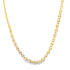 A delicate 14k yellow gold chain necklace with intricately patterned links rests against a plain white background.