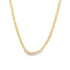 A polished yellow gold box chain necklace rests against a white background.