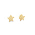 A pair of shiny gold star stud earrings rests against a clean white background.