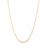 A delicate yellow gold ball chain necklace hangs in a graceful curve against a plain white background.
