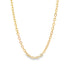 A delicate gold chain necklace drapes against a clean white background.