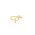 A gold ring features a plain cross and a sparkling, pavé-set diamond cross overlapping each other on a simple band.