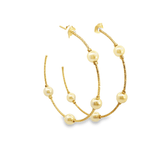 Wire Textured Small Pearl Open Hoop Earrings (L457)