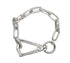 A thick silver paperclip chain bracelet features a large carabiner clasp and a circular ring closure against a white background.