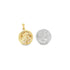 A round gold pendant featuring a detailed depiction of Saint George slaying the dragon rests beside a US quarter coin for scale.
