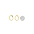 A pair of teardrop-shaped gold charm earrings featuring colorful enamel insets sits next to a US quarter coin for scale.