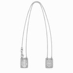 Elegant 18K Gold Filled Miraculous Medal scapular necklace featuring two devotional rectangular medals with the Blessed Virgin Mary and traditional Catholic Miraculous Medal symbol. Lightweight, hypoallergenic, and perfect for everyday wear.