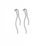 Elegant double-line drop earrings featuring sparkling Cubic Zirconia stones. Available in Gold Filled and Rhodium finishes, lightweight and perfect for everyday elegance or special occasions.