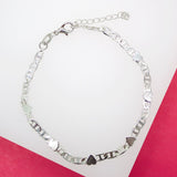 Plain 3mm Flat Mariner Chain Bracelet With Hearts (I121)