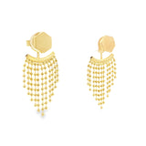 Hexagon Stud Veil Drop Fringe Tassel Earrings (L436)