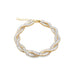 A gold twisted tennis bracelet sparkles with rows of baguette-cut cubic zirconia stones on a clean white background.