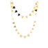 A double-stranded gold necklace features delicate geometric triangle pendants hanging against a plain white background.