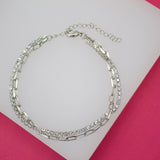 Stacked Clear Round CZ Stones With Paper Clip Chain Bracelets (I382)