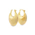 A pair of polished gold hoop earrings displays a sleek, teardrop design against a clean white background.