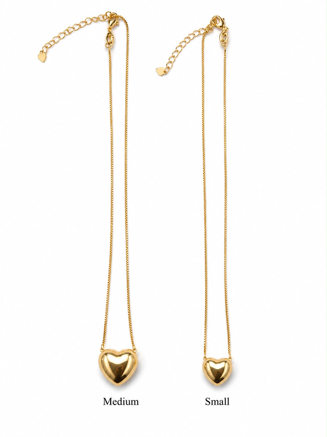 Elegant 18K Gold Filled puffy heart pendant necklace with a minimalist design. Adjustable, lightweight, hypoallergenic, and perfect for everyday wear or gifting.