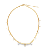 18K Gold Filled CZ Herringbone Dangle Chain Necklace (H93)