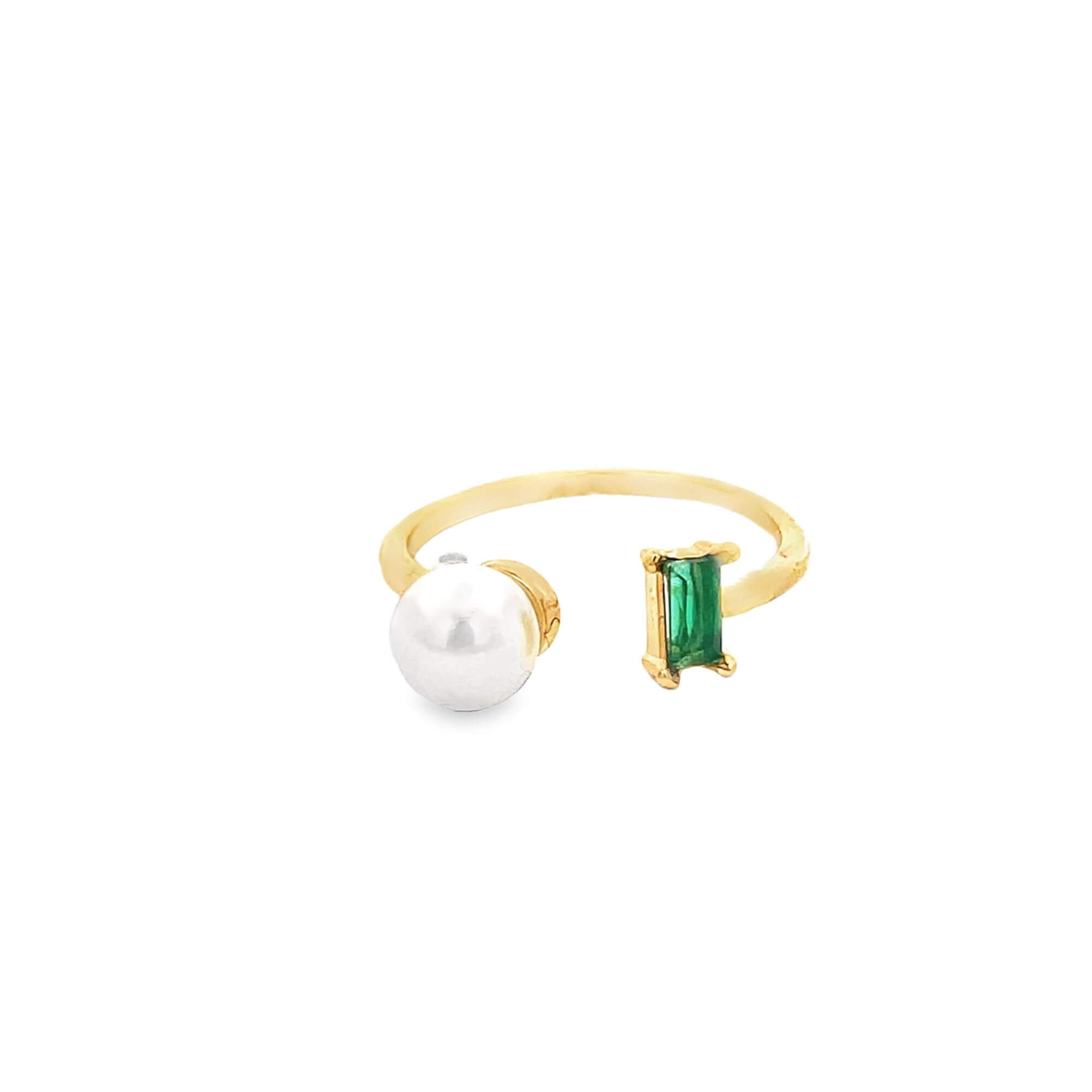 Adjustable Pearl Open Ring with CZ Stone
