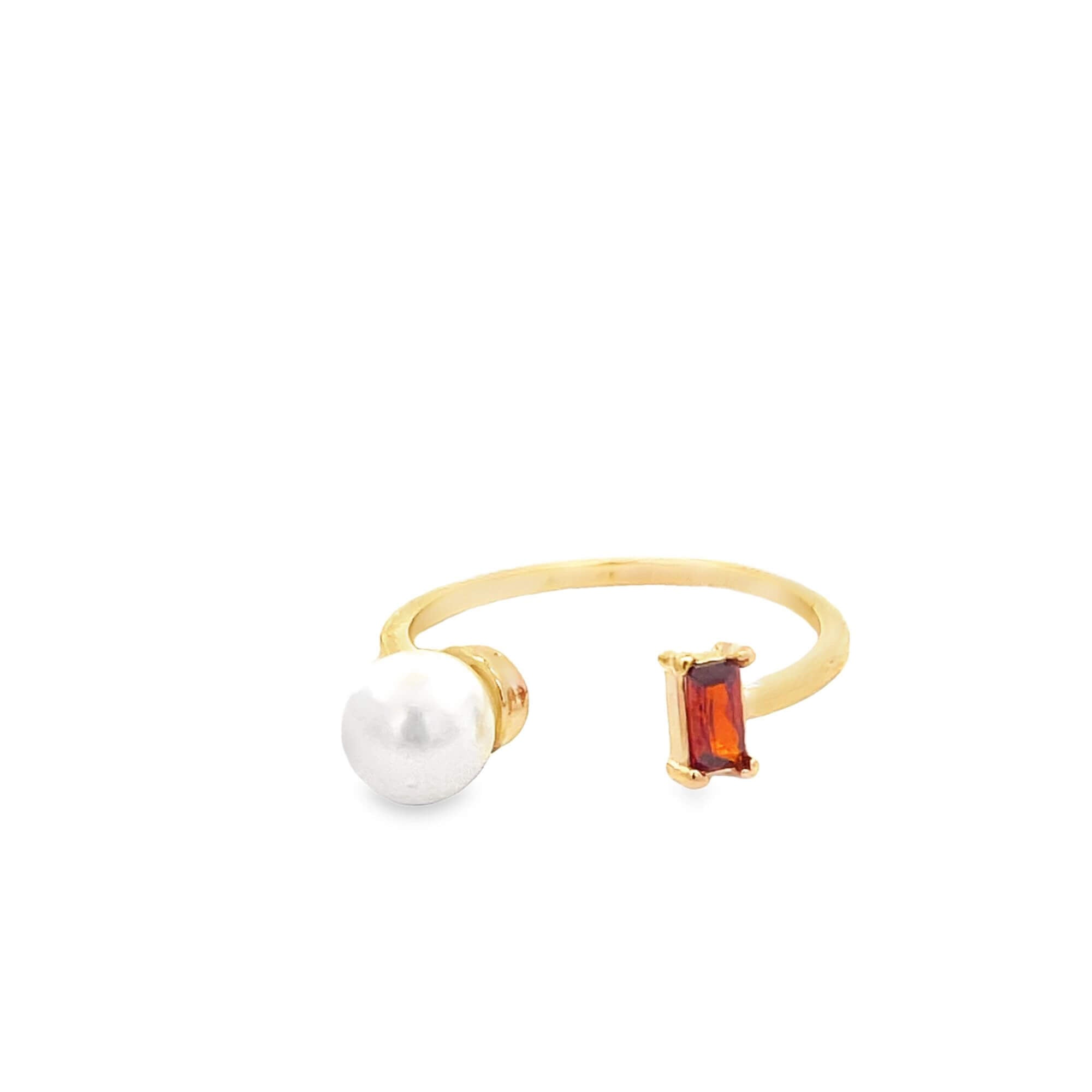 Adjustable Pearl Open Ring with CZ Stone