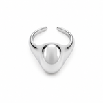 Modern oval dome open ring crafted in 18K Gold Filled or Rhodium. A polished sculptural statement ring with a sleek contemporary design for everyday elegance.