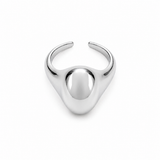 Modern oval dome open ring crafted in 18K Gold Filled or Rhodium. A polished sculptural statement ring with a sleek contemporary design for everyday elegance.