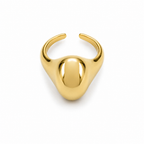 Modern oval dome open ring crafted in 18K Gold Filled or Rhodium. A polished sculptural statement ring with a sleek contemporary design for everyday elegance.