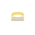 A gold ring features a rectangular face set with a row of clear baguette-cut diamonds against a white background.