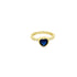 A gold ring features a striking blue heart-shaped center stone accented by sparkling diamonds along the band.