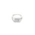 A sleek silver signet ring sparkles with a square cluster of pave-set diamonds against a clean white background.