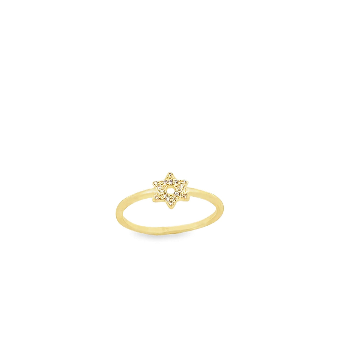 A delicate gold Star of David ring features sparkling pave diamonds centered on a clean white background.